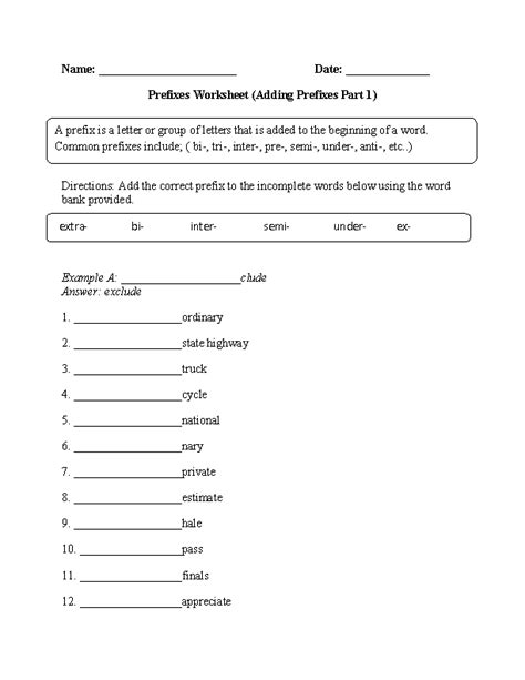 Prefixes Worksheets