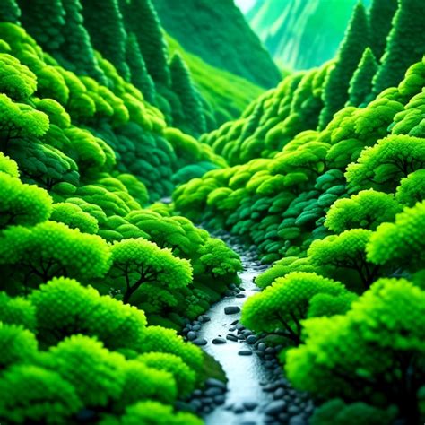 Premium Ai Image Vector Green Forest Landscape With Mountain