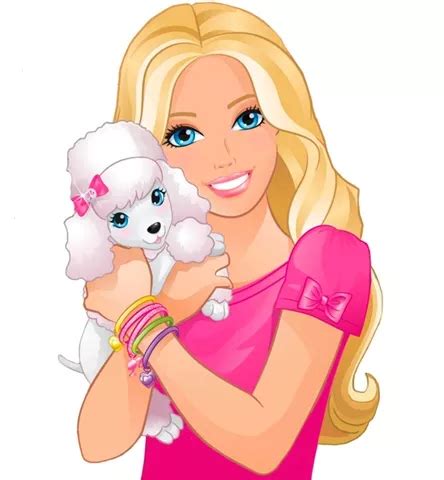 Imagen ilustración en color de Barbie con un perro Barbie