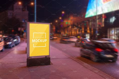 Poster display mockup at night – MasterBundles