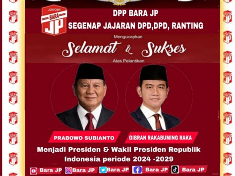 Dpp Bara Jp Selamat Prabowo Gibran Kemenangan Rakyat Tagar