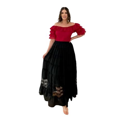 Saia Longa Em Chiffon Estilo Cigana Pomba Gira Umbanda Candomble