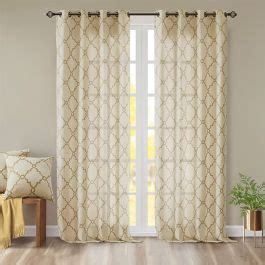 Metallic Gold Geometric Print Curtain Panel Set of 2 | Antique Farmhouse