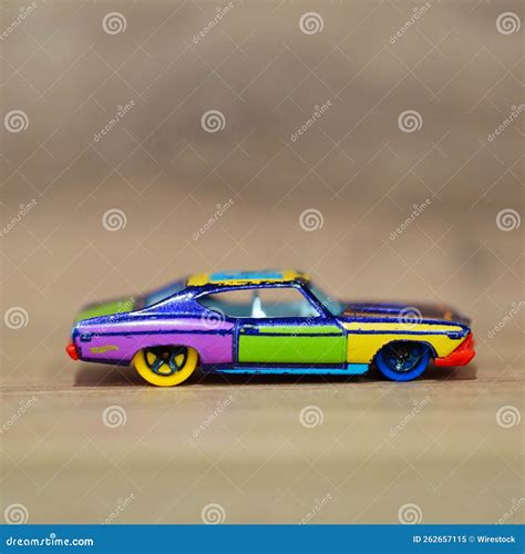 Vertical Selective Focus Of A Colorful 69 Chevelle Toy Model Car