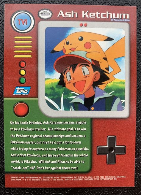 Mavin Topps Series 1 1999 TV Animation Ed ASH KETCHUM TV1 Pokemon