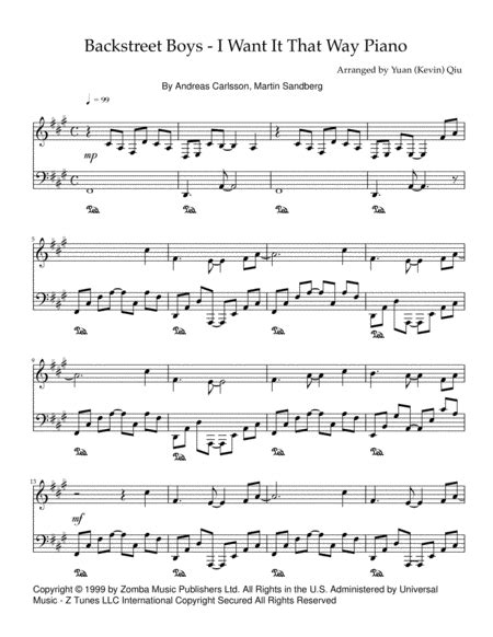 I Want It That Way Arr Yuan Kevin Qiu By Backstreet Boys Sheet Music For Piano Solo At