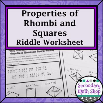 Properties Of Rhombi Worksheet