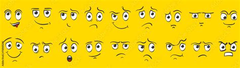 Cartoon Faces Expressive Eyes And Mouth Smiling Crying And Surprised