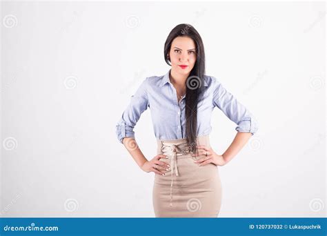 Portrait Of Beautiful Brunette Business Woman Posing In Studio I Stock