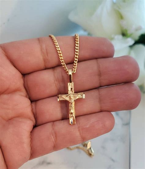 Gold Crucifix Necklace Small Crucifix Necklace 14k Heavy Plated Gold