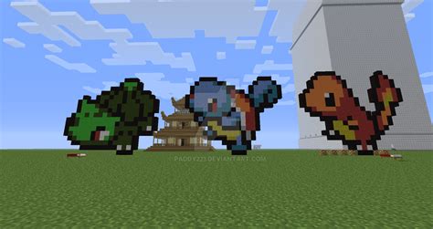 Pokemon original starters in Minecraft pixel art by paddy221 on DeviantArt