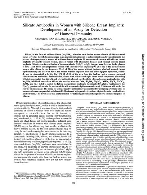 Fillable Online Cvi Asm Silicate Antibodies In Women With Silicone