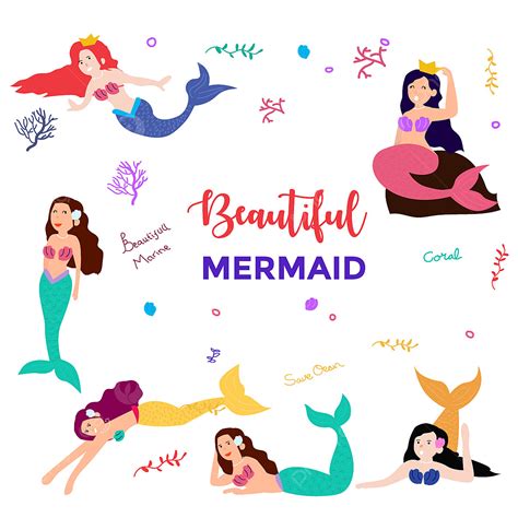 Mermaid Illustration Vector Art Png Beautiful Mermaid Bundle Vector Illustration Card Summer