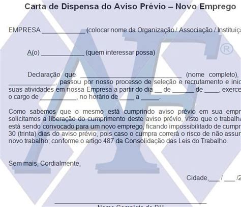 Modelo Carta de Recomendação para Dispensa aviso Prévio para Trabalhar