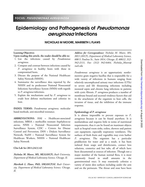 Pdf Epidemiology And Pathogenesis Of Pseudomonas Aeruginosa Infections