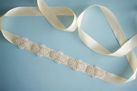 Ivory Pearl Bridal Sash Wedding Belt Satin Ribbon Bridal Sash Bridal