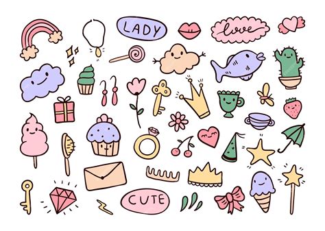 Premium Vector | Set of vector cute isolated doodle elements funny ...