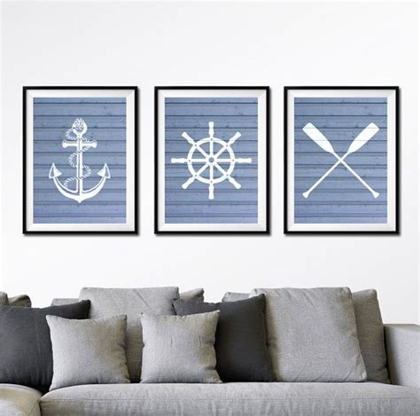 Nautical Art Prints Oars Life Saver Buoy Anchor Set Of Nautical Art