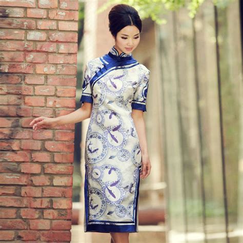 Cheongsam Dress Pattern Blue And White Pattern Vintage Short Buy