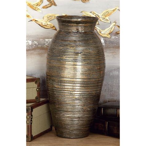 Litton Lane 20 In Brown Textured Bamboo Wood Decorative Vase With