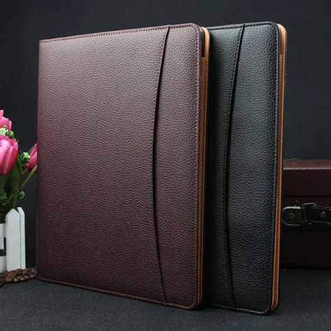 Job Executive Woman Man Pu Leather Folder Zipper Padfolio Business