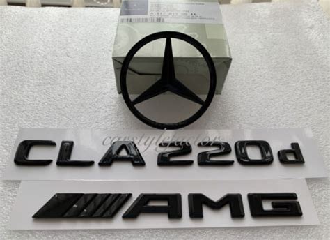 Gloss Black Rear Boot Star Badge Emblems For Mercedes Cla D Amg