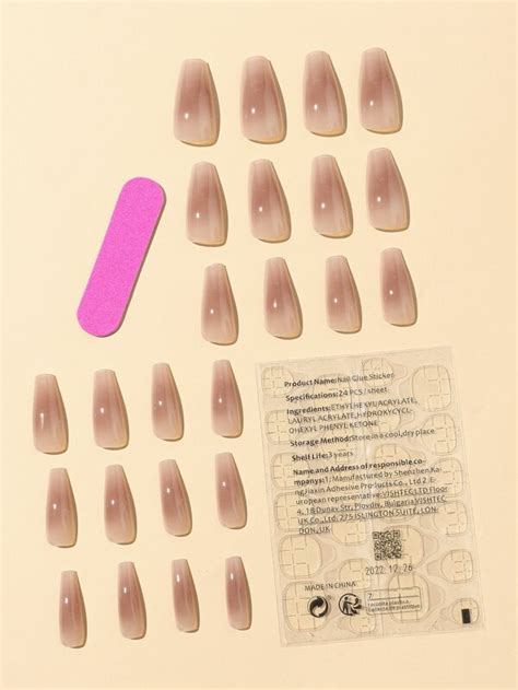 Instantly Upgrade Your Look With 24pcs Long Coffin Nude Blush Ombre Fake Nail 1pc Nail File