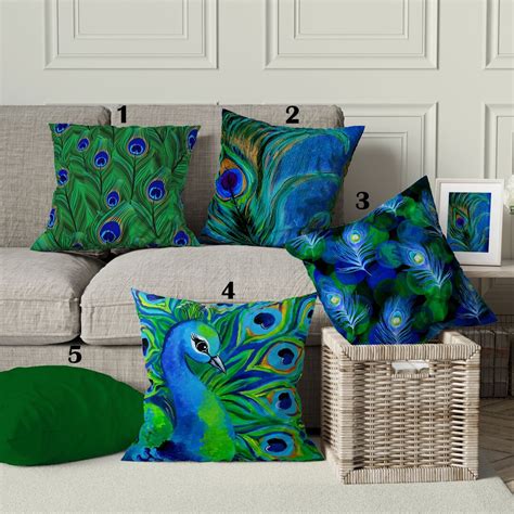 Peacock Pillow Cover, Peacock Cushion Cover, Green Blue Peacock Tail ...