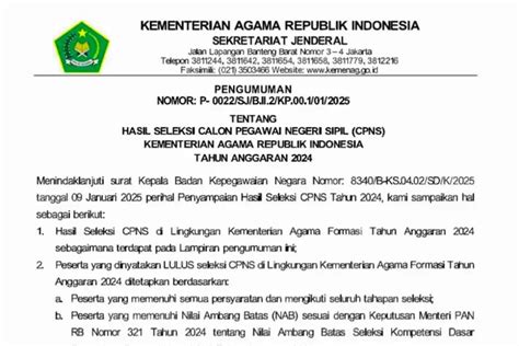 Terbaru Kemenag Resmi Umumkan Hasil Kelulusan Cpns Berdasarkan