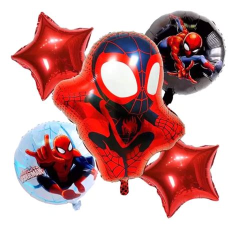 Set De Globos Metalicos Spider Man Con Globo Doble Imagen Meses Sin