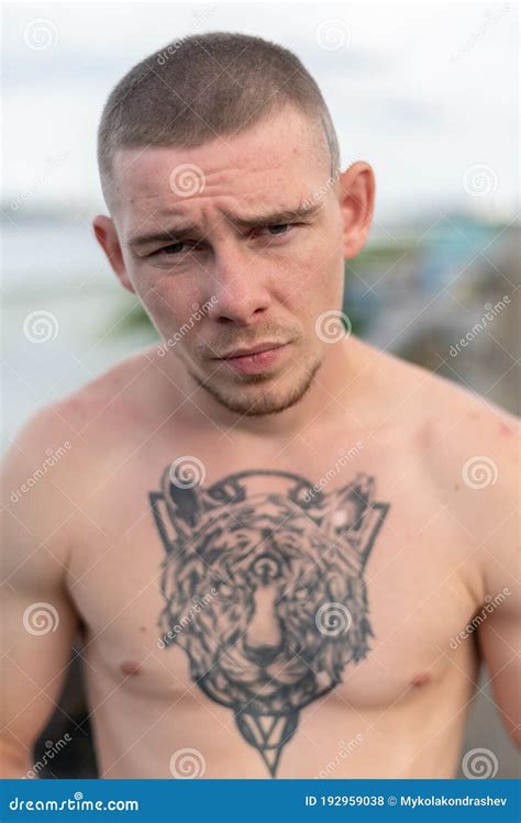 Male Bully With A Naked Torso By Day Stock Photo Image Of Hood Lifestyle
