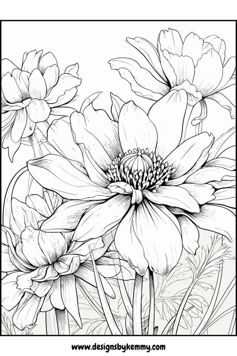 Wild Flowers Coloring Pages For Adults In 2024 Flower Art Drawing