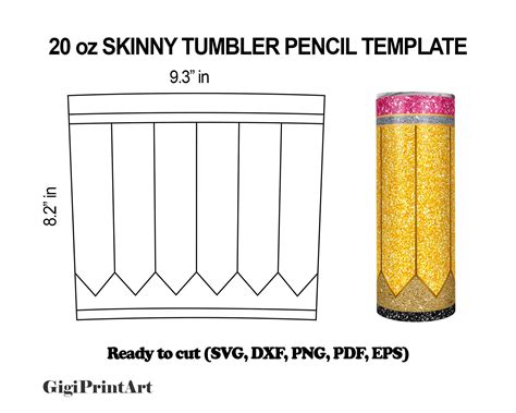 Pencil Tumbler Svg Template Teacher Oz Skinny Design Dxf Etsy