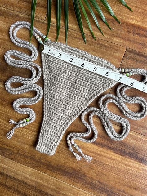 Cracked Iridescent Beaded Crochet String Bikini Set In Greige Etsy