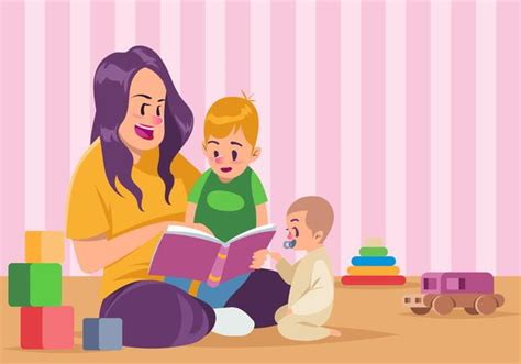 Nanny And Kids Reading A Book Together Vector Svg Eps Uidownload