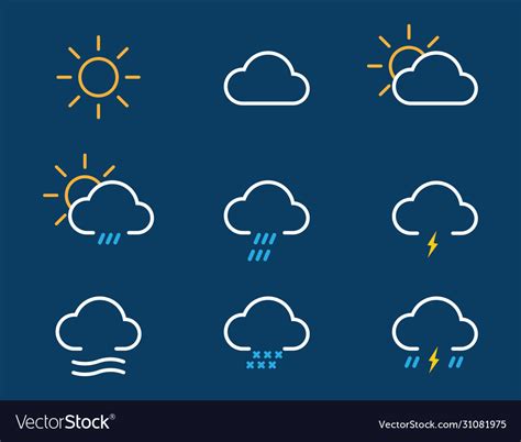 Simple weather icons set with sun wind rain snow Vector Image