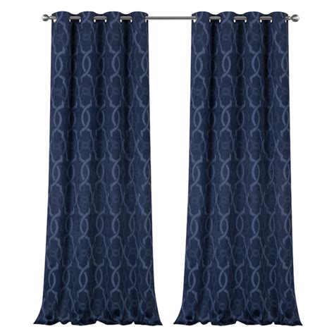 Contemporary Trellis Geo Blackout Grommet Top Window Curtains Navy