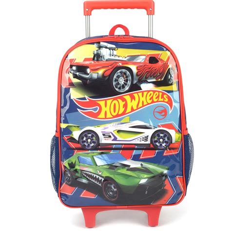 Mochila Escolar Infantil de Rodinhas Hot Wheels Mattel em Poliéster