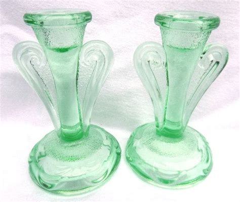 Free Shipping Bagley Rutland Green Glass Candlesticks Art Etsy Uk Green Glass Candlesticks