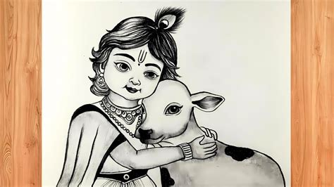 How To Draw Krishna With Cow | Easy Krishna Ji Drawing | Krishna Ji