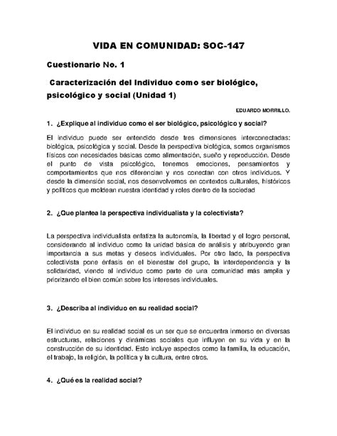 VIDA EN Comunidad Cuestionario No1 EDU VIDA EN COMUNIDAD SOC 147