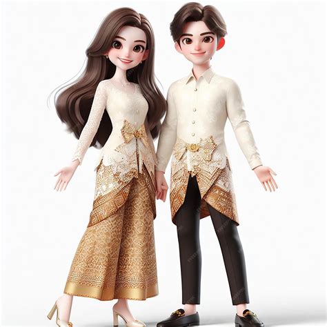 Premium Ai Image 3d Illustration Of A Couple In White Gold Costumes