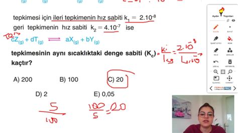 Kimya Neslihan Gedik Reaksiyonlarda Denge Bağıntısı soru çözümü