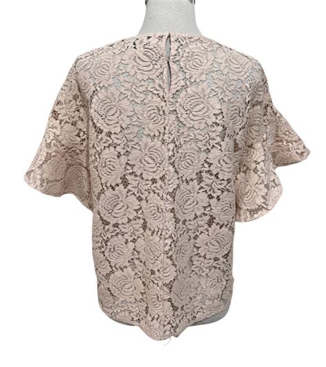 WITCHERY Blush Sheer Lace Flutter Sleeve Top Size 10 Gem