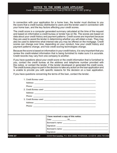 Fillable Form Notice To The Home Loan Applicant Home Loans Mortgage