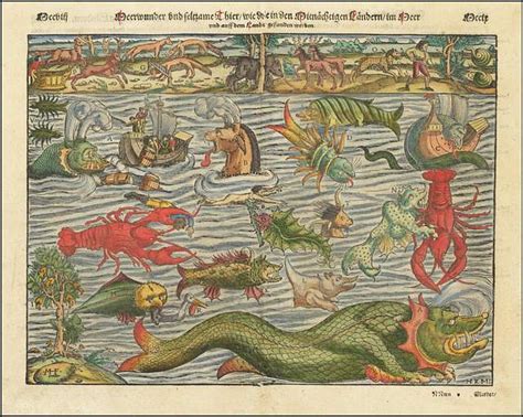 Ca 1570 Chart Of Terrestrial And Sea Monsters By Sebastian Munster