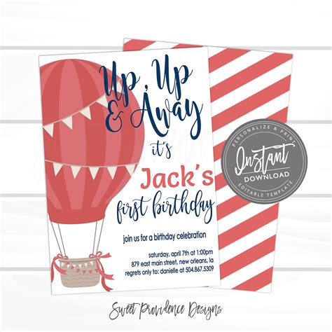 First Birthday Hot Air Balloon Invitation Sweet Providence Designs