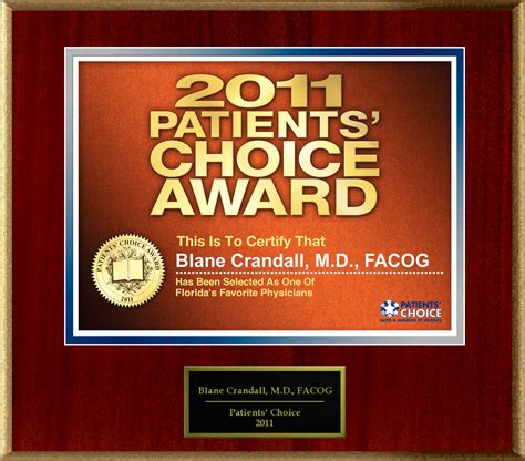 Dr. Blane Crandall Selected for Patients' Choice Award 2011
