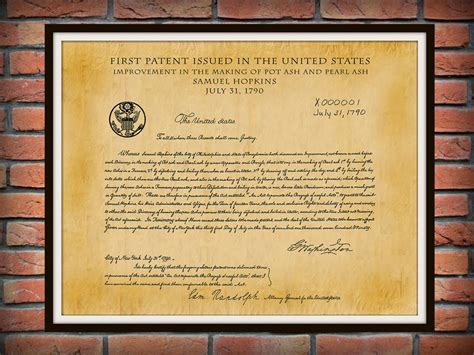 1790 First US Patent Print Issued by the United States Signed by George ... 
