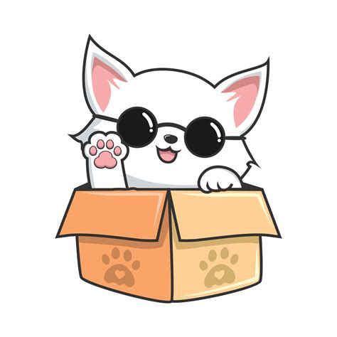 White Cat Hiding In Box Cute White Pussy Cat In Box Cool Circle Glasses Vector Art At